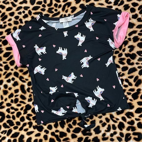 •DG DREAM GIRL• llama blouse tie know front, pink sleeves . Size 14/16 - Picture 2 of 5